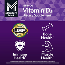 Cargar imagen en el visor de la galería, Vitamina D3 (5000 UI) Member's Mark, 400 Cápsulas blandas
