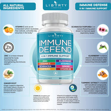 Cargar imagen en el visor de la galería, Immune Defend 8 en 1 Liberty Lifestyle, 60 Cápsulas | Defensa Inmunológica con Vitamina C, D3 5000 UI, Zinc 50 mg, Equinácea, Cúrcuma, Jengibre, Saúco y Vitamina B6
