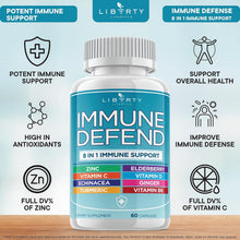 Cargar imagen en el visor de la galería, Immune Defend 8 en 1 Liberty Lifestyle, 60 Cápsulas | Defensa Inmunológica con Vitamina C, D3 5000 UI, Zinc 50 mg, Equinácea, Cúrcuma, Jengibre, Saúco y Vitamina B6
