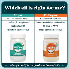 Cargar imagen en el visor de la galería, Aceite de coco virgen orgánico prensado en frío, “USDA Organic”, sin OMG, Nutiva, vegano, keto, sabor y aroma fresco para usar en la cocina, piel y cabello, 15 onzas
