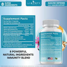 Cargar imagen en el visor de la galería, Immune Defend 8 en 1 Liberty Lifestyle, 60 Cápsulas | Defensa Inmunológica con Vitamina C, D3 5000 UI, Zinc 50 mg, Equinácea, Cúrcuma, Jengibre, Saúco y Vitamina B6
