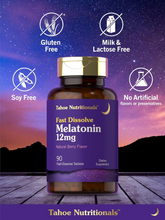 Cargar imagen en el visor de la galería, Melatonina Tahoe Nutritionals 12 mg de Disolución Rápida ,90 Tabletas, Sabor Frutos del Bosque | Ayuda a Conciliar el Sueño y Favorece el Descanso Nocturno
