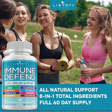 Cargar imagen en el visor de la galería, Immune Defend 8 en 1 Liberty Lifestyle, 60 Cápsulas | Defensa Inmunológica con Vitamina C, D3 5000 UI, Zinc 50 mg, Equinácea, Cúrcuma, Jengibre, Saúco y Vitamina B6
