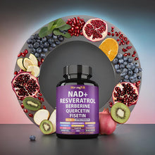 Cargar imagen en el visor de la galería, NAD+, Resveratrol, con Berberina, Quercetina, CoQ10, Fórmula 18 en 1, antienvejecimiento para mujeres y hombres, 60 cápsulas
