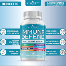 Cargar imagen en el visor de la galería, Immune Defend 8 en 1 Liberty Lifestyle, 60 Cápsulas | Defensa Inmunológica con Vitamina C, D3 5000 UI, Zinc 50 mg, Equinácea, Cúrcuma, Jengibre, Saúco y Vitamina B6
