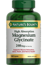 Cargar imagen en el visor de la galería, Glicinato de Magnesio Nature's Bounty 240 mg – 180 Cápsulas | Apoyo Muscular, Nervioso y Relajación
