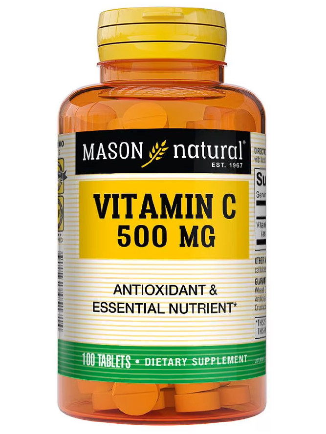 Vitamina C, antioxidante, nutriente esencial para tu salud. 500 mg. Mason Natural. 100 cápsulas