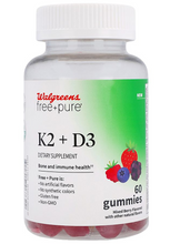 Cargar imagen en el visor de la galería, Vitamina K2 + D3 Walgreens Free &amp; Pure, 60 Gomitas, Sabor Frutos del Bosque | Apoyo a la Salud Ósea, Sistema Inmunológico y Absorción de Calcio
