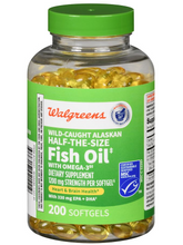 Cargar imagen en el visor de la galería, OMEGA 3 de Aceite de pescado silvestre de Alaska, cápsulas de la mitad de tamaño, Walgreens, 200 cápsulas
