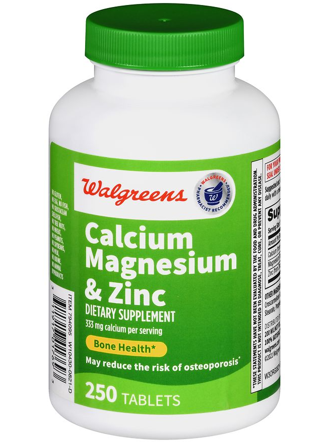 Calcio, Magnesio, y Zinc: Walgreens, 250 tabletas