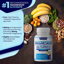 Cargar imagen en el visor de la galería, Glicinato de Magnesio Quelado Decent Nature 500 mg, 90 Cápsulas | Alta Absorción, Apoyo al Sueño, Relajación, Salud Muscular, Huesos y Sistema Nervioso
