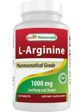 Cargar imagen en el visor de la galería, L-Arginina, 1000mg por cada tableta, Best Naturals, 1000 mg, 120 tabletas
