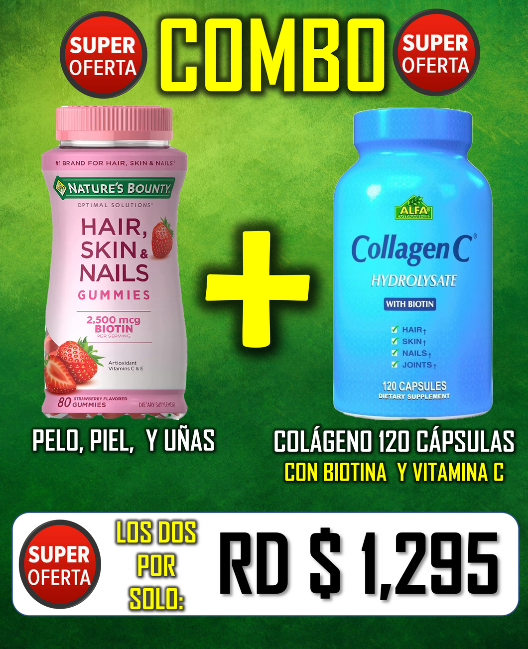 COMBO: Pelo Piel y Uñas de 80 gomitas + Colágeno Alfa Vitamins de 120 cápsulas