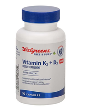 Cargar imagen en el visor de la galería, Vitamina K2 + D3, Walgreens Free &amp; Pure,  para la salud ósea (90 días), 90 cápsulas
