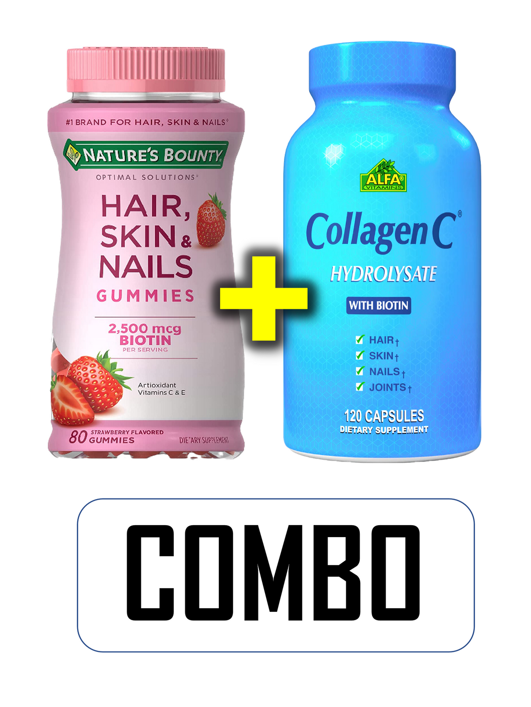 COMBO: Pelo Piel y Uñas (80 gomitas) + Colágeno con vitamina C (120 cápsulas)