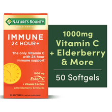 Cargar imagen en el visor de la galería, Nature's Bounty Immune 24 horas Vitamina C, D3 y Zinc para el apoyo inmunológico, 50 cápsulas blandas de 1000 mg
