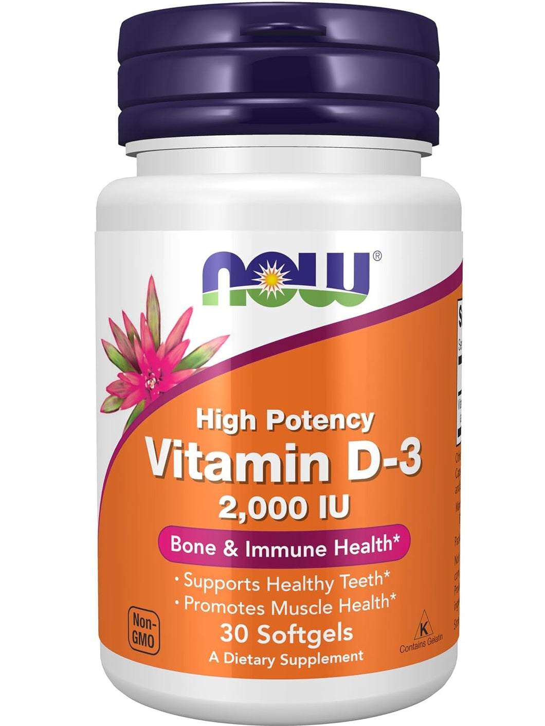 Vitamina D3, 2,000 IU, Now, 30 softgels