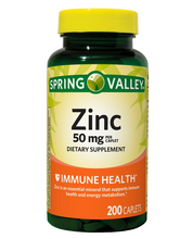Cargar imagen en el visor de la galería, Zinc 50 mg, antioxidante, defensas, corazón y huesos. Spring Valley. 200 cápsulas
