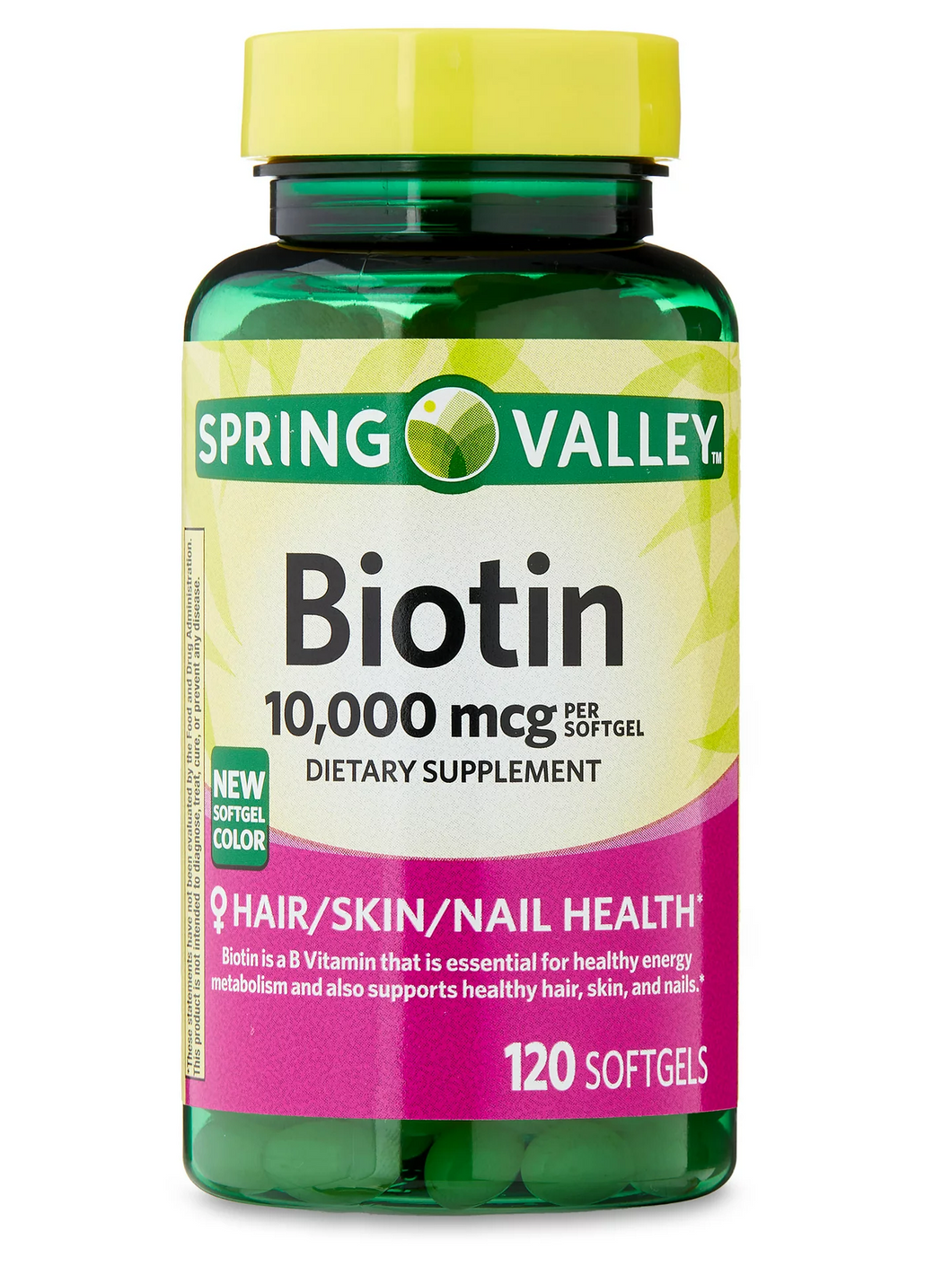 Biotina para la salud de tu pelo, piel, y uñas. Spring Valley. 10,000 mcg. 120 Cápsulas