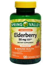 Cargar imagen en el visor de la galería, Elderberry con Vitamina C. Antioxidante y sistema inmunológico. Spring Valley. 120 tabletas masticables.
