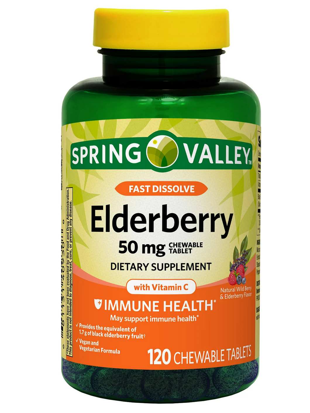 Elderberry con Vitamina C. Antioxidante y sistema inmunológico. Spring Valley. 120 tabletas masticables.