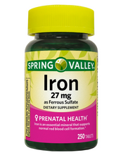 Cargar imagen en el visor de la galería, Hierro prenatal, 27 mg. Spring Valley. 250 tabletas
