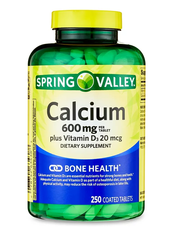 Calcio. Con vitamina D3. Esencial para tus huesos y varias funciones de tu cuerpo. Spring Valley. Varios tamaños disponibles
