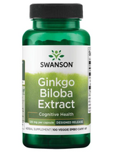 Cargar imagen en el visor de la galería, Ginkgo Biloba, salud del cerebro, antiinflamatorio, antioxidante, corazón. Swanson. 120 mg. 100 cápsulas
