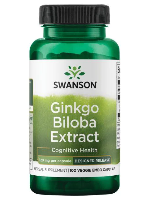 Ginkgo Biloba, salud del cerebro, antiinflamatorio, antioxidante, corazón. Swanson. 120 mg. 100 cápsulas