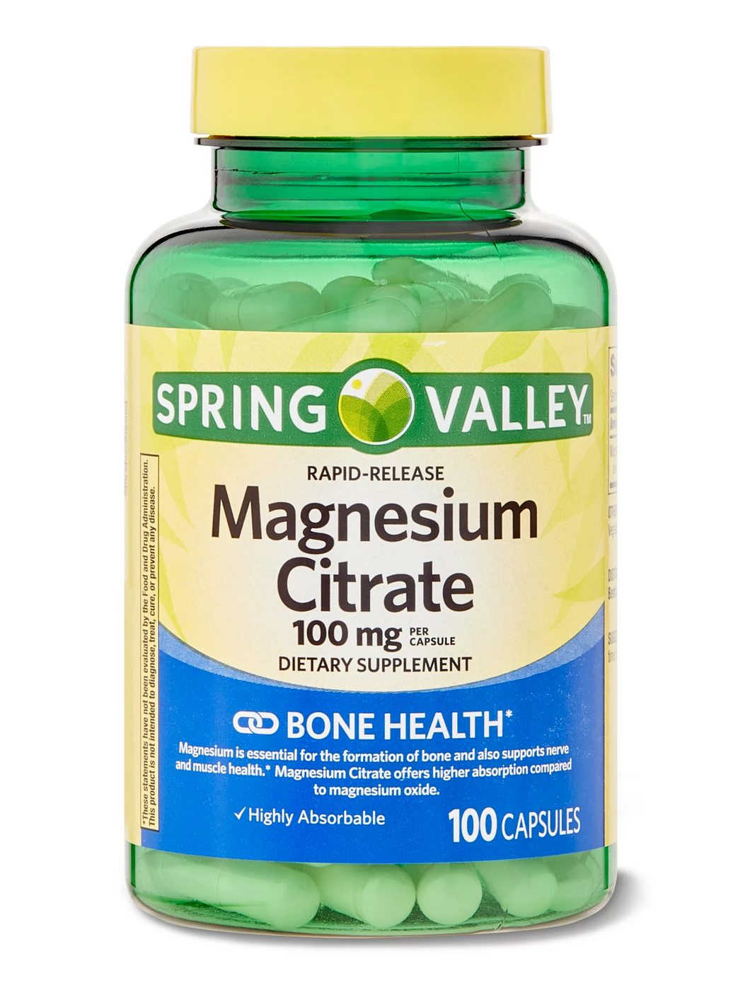 Citrato de magnesio. Spring Valley. 100 mg, 100 cápsulas