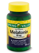 Cargar imagen en el visor de la galería, Melatonina 10 mg. Ayuda a conciliar el sueño. Spring Valley. 120 tabletas

