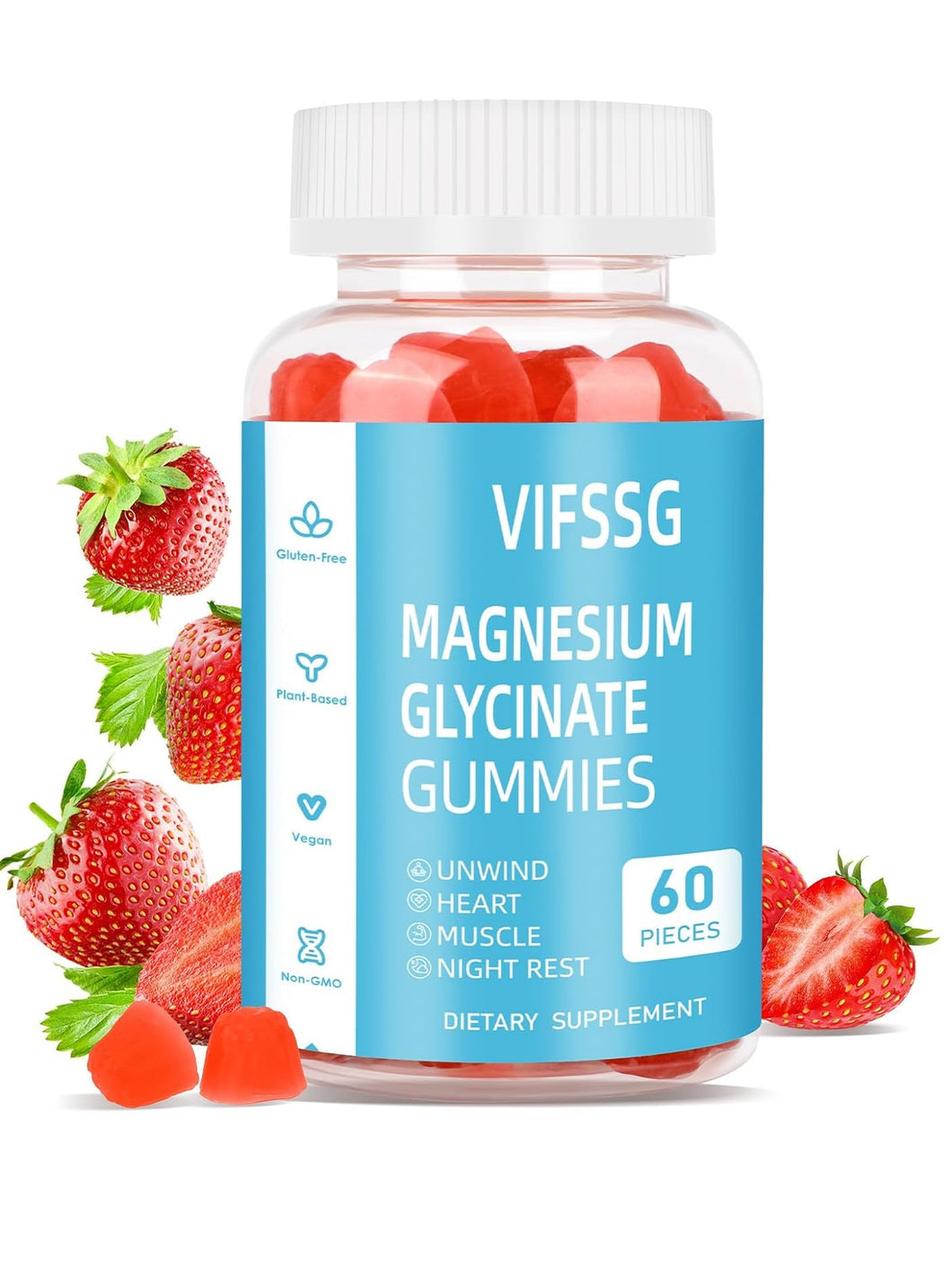 Glicinato de magnesio 400 mg, gomitas sin azúcar con L-treonato de magnesio 200 mg, gomitas masticables, 60 gomitas veganas