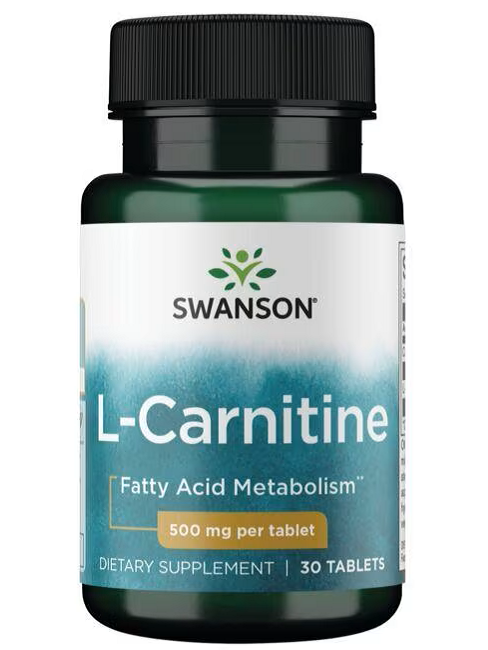 L-Carnitina: Convierte la grasa en energía. Reduce fatiga, ayuda a la recuperación post ejercicio. Swanson. 500 mg. 30 tabletas