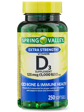 Cargar imagen en el visor de la galería, Vitamina D3, 125 mcg (5000 IU), Spring Valley, Varios tamaños disponibles
