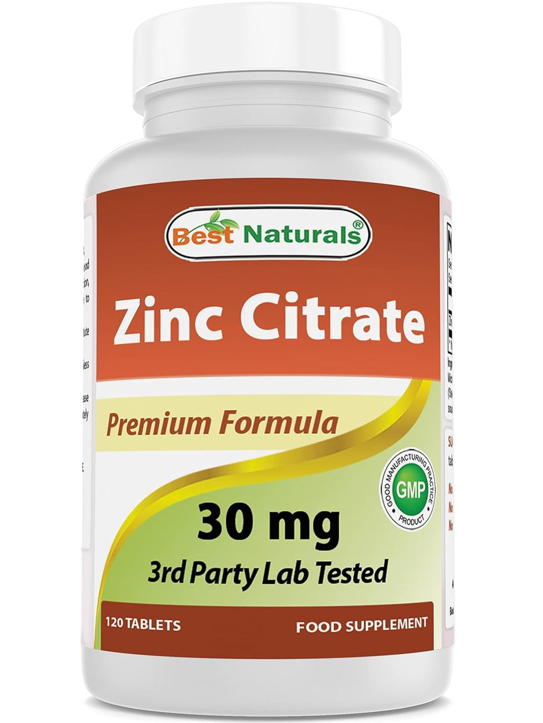 Citrato de Zinc 30 mg, Best Naturals, 120 tabletas
