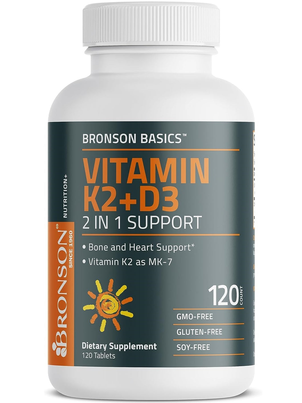 Vitaminas K2 + D3 | 2en 1 | La Combinación perfecta para la salud de Corazón y Huesos. 120 cápsulas.