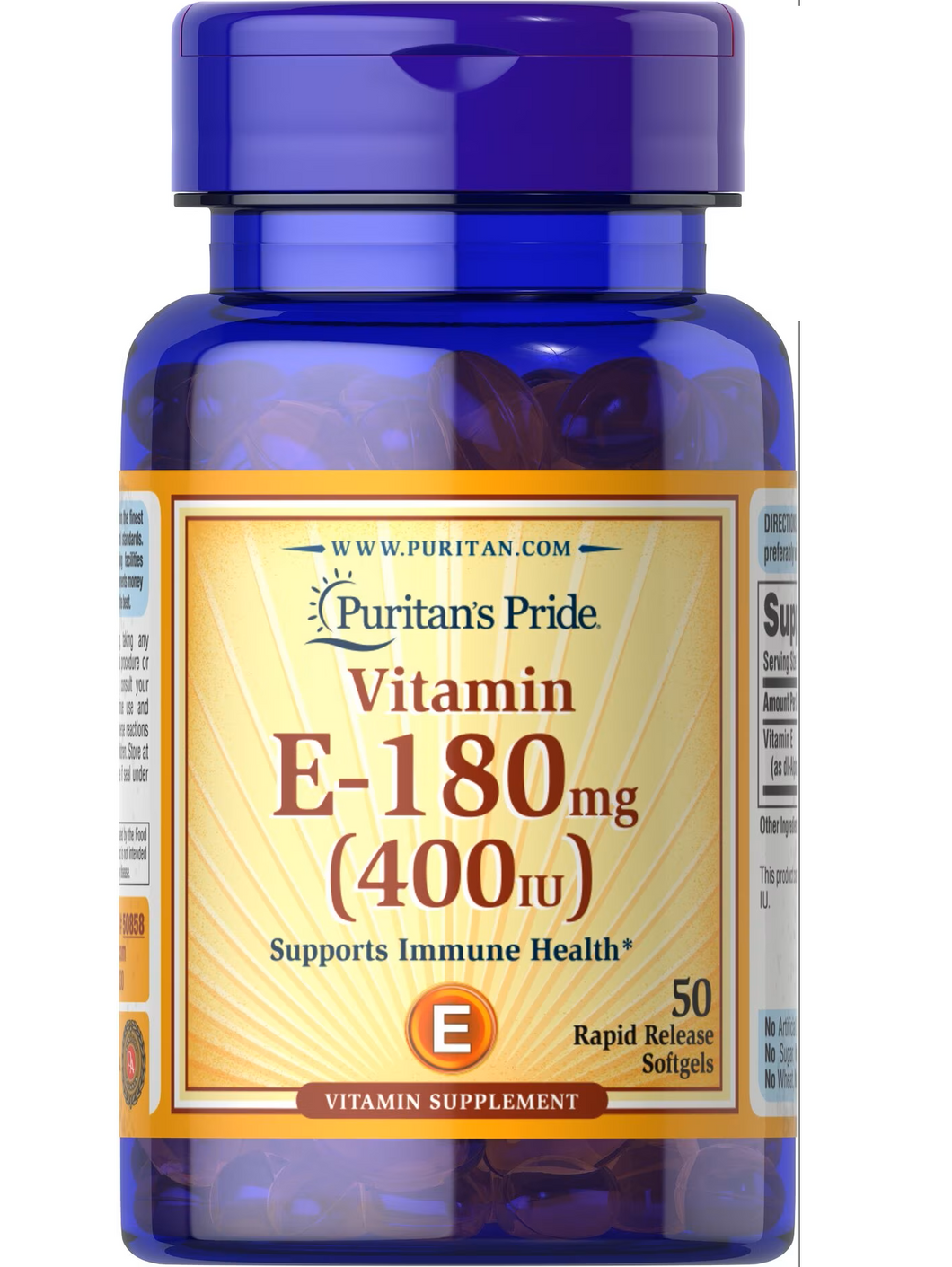 Vitamina E, 180 mg (400 IU), Puritan’s Pride, 50 cápsulas
