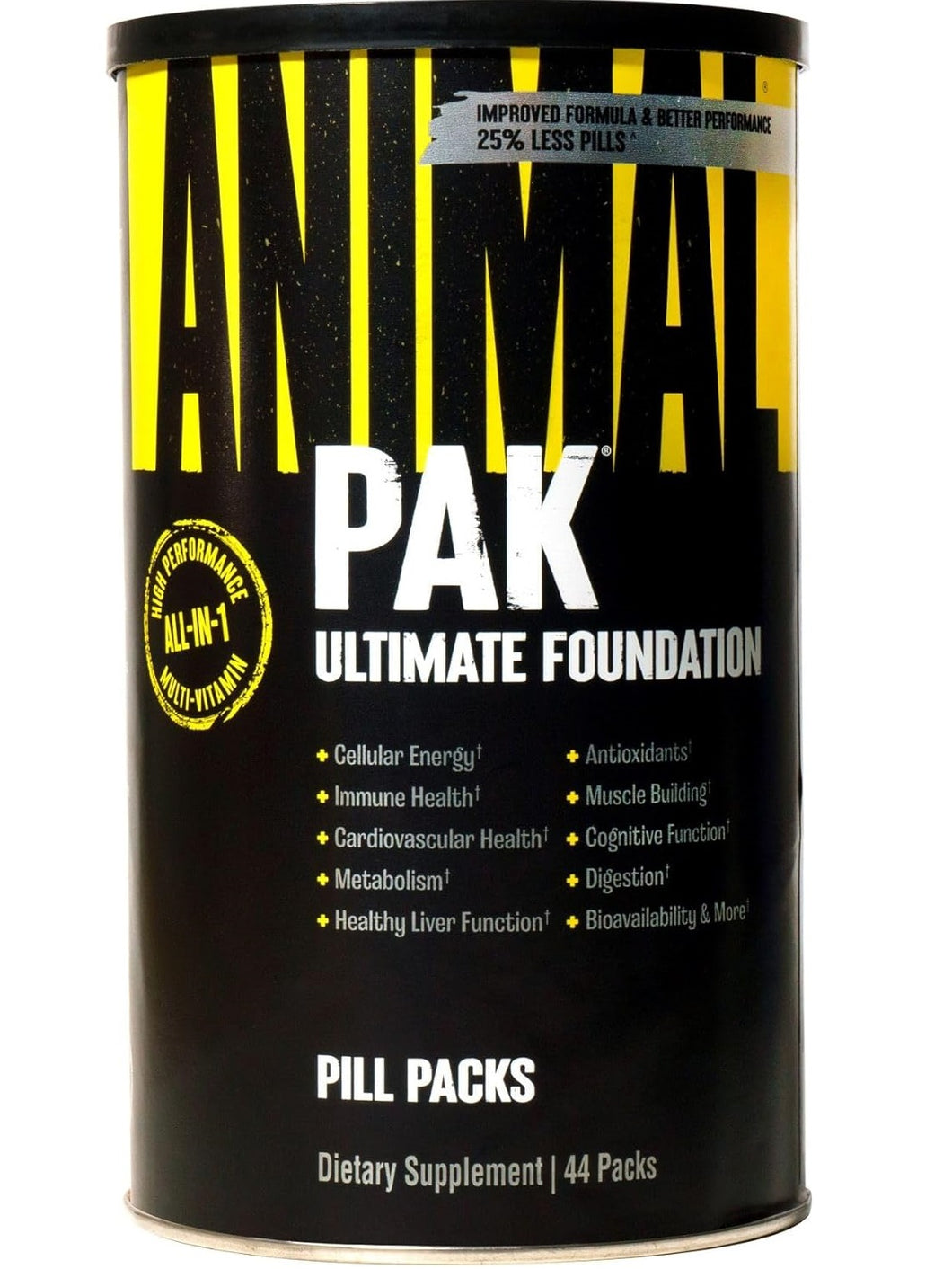 ANIMAL PAK, Envase de 44 paquetes, nueva presentación con menos pastillas por servicio. Todo en uno (Aminoácidos, Vitaminas, Enzimas y mucho mas)