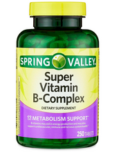 Cargar imagen en el visor de la galería, Súper Vitamina Complejo B, Spring Valley, 250 tabletas
