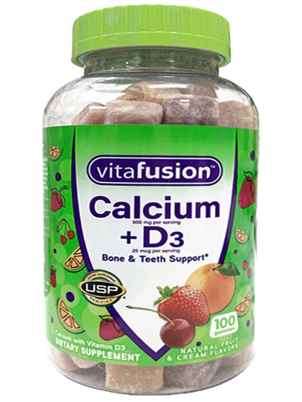 Calcio + Vitamina D3, Vitafusion, 100 gomitas
