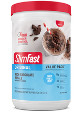 Cargar imagen en el visor de la galería, SLIM FAST: Batido reemplazo de comida, en polvo, 10 gramos de proteina, 23 vitaminas y minerales. Sabor Chicolate, 22 servicios
