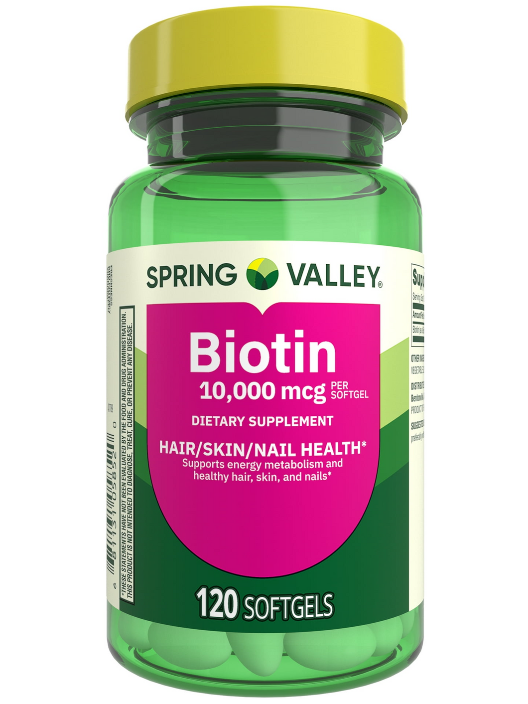 Biotina para la salud de tu pelo, piel, y uñas. Spring Valley. 10,000 mcg. 120 softgels
