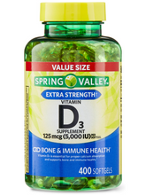 Cargar imagen en el visor de la galería, Vitamina D3, 125 mcg (5000 IU), Spring Valley, Varios tamaños disponibles
