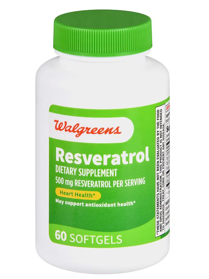 Resveratrol, 500 mg por servicio, 60 softgels