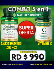 Cargar imagen en el visor de la galería, COMBO 5 EN 1: Calcio-Magnesio-Zinc-Vitamina D3 de 100 capletas + Vitamina C de 100 tabletas. Nature&#39;s Bounty
