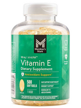 Cargar imagen en el visor de la galería, Vitamina E: La salud del corazón, defensas, salud de la piel, energía. Member's Mark, 500 cápsulas blandas
