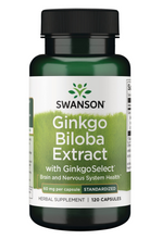 Cargar imagen en el visor de la galería, Ginkgo Biloba, salud del cerebro, antiinflamatorio, antioxidante, corazón. Swanson. 60 mg. 120 cápsulas
