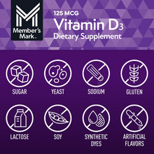 Cargar imagen en el visor de la galería, Vitamina D3 (5000 UI) Member's Mark, 400 Cápsulas blandas
