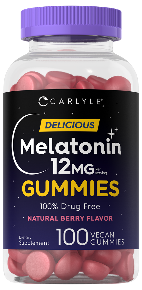 Melatonina para adultos, 12 mg, Carlyle, mejora tu sueño 100% natural. 100 gomitas