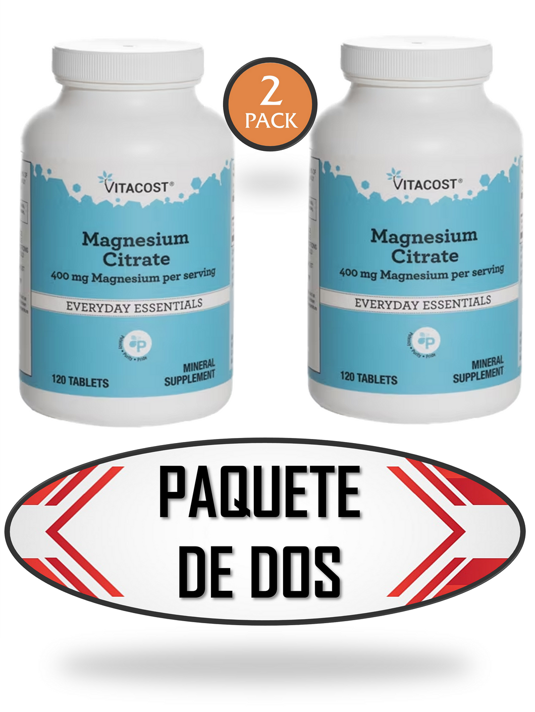 Citrato de magnesio, Vitacost, 400 mg, 120 Tabletas,  (PAQUETE DE DOS)